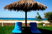 Outdoor lounge at Plaza Beach Hotel, Naxos