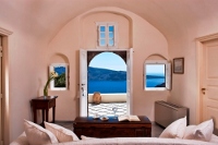 The living room of a Superior Suite at Canaves Oia Suites, Oia, Santorini