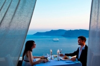 Romantic dinner at the gourme restaurant of the Canaves Oia Suites, Oia, Santorini