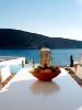Outdoor dining from a private pool lounge, Elies Resorts Hotel, Vathi, Sifnos, Cyclades, Greece