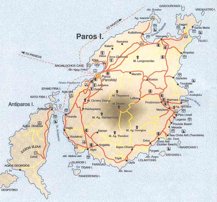 Map of Paros island