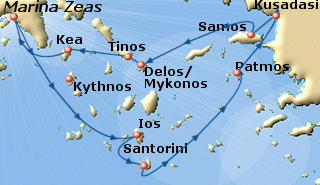 cruise map ios santorini mykonos athens kythnos ports ship island