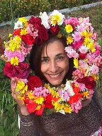 Loula: Wife of George the famous Taxi driver with the wreath she made from the wildflowers she picked from the walk we took