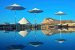 Monastery view from the pool, The Mar Inn Hotel, Chora, Folegandros, Cyclades, Greece