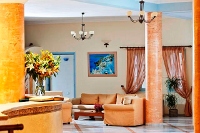 The reception and lobby area of the Aegean Plaza Hotel, Kamari, Santorini