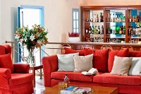 The bar lounge of the Aegean Plaza Hotel, Kamari, Santorini