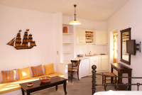 Studio kitchenette and living room area at Mare Nostrum Apartments, Kamares, Sifnos