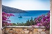 Bougainvillea and sea view, Villa Olivia Clara, Platy Yialos, Sifnos, Cyclades, Greece