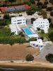 Villa overview, private tennis court & swimming pool from above, Villa Verina, Vathi, Sifnos, Cyclades, Greece