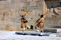 The monument for the unknown soldier in front of the Greek Parliament.