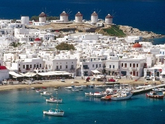 Overview of Mykonos Town, Mykonos, Cyclades, Greece