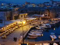 Fish tavernas in the inner harbor, Chania, Crete