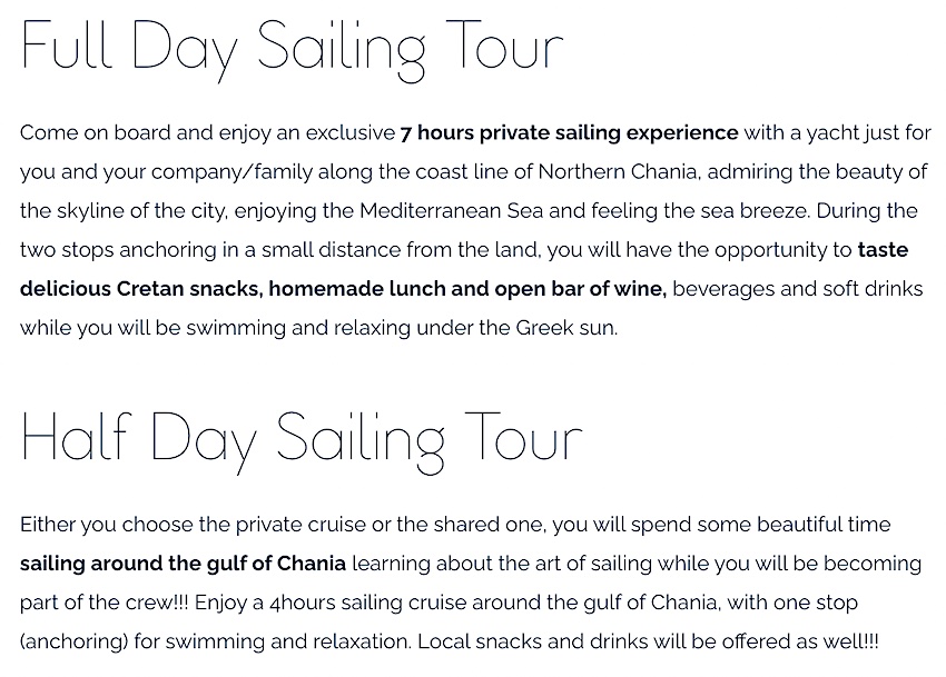 Chania Sailing cruise info