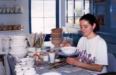 The artist at work in the ceramics workshop in Kythira, Greece