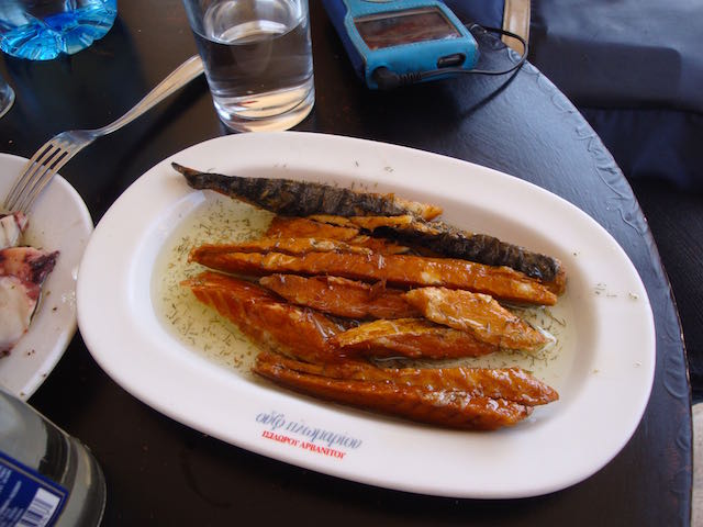 Greek food, smoked skoumbri