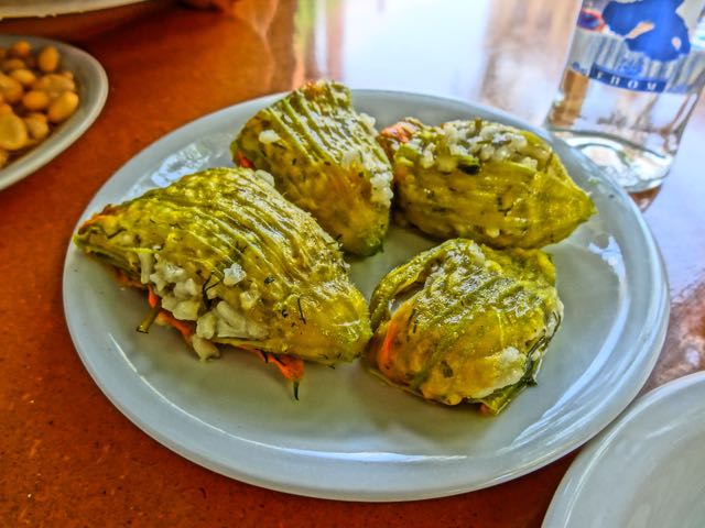 Greek food, louloudakia, stuffed zuchinni flowers