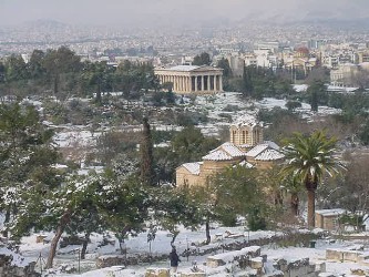 Athens Agora, snow