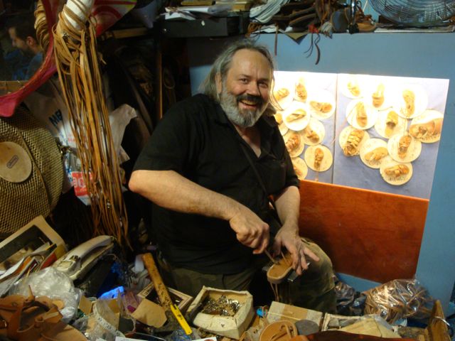 Pandelis Melissinos in his Sandal Shop