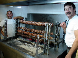 kokoretsi, kontosouvli at Neromylos Taverna near Kalambaka