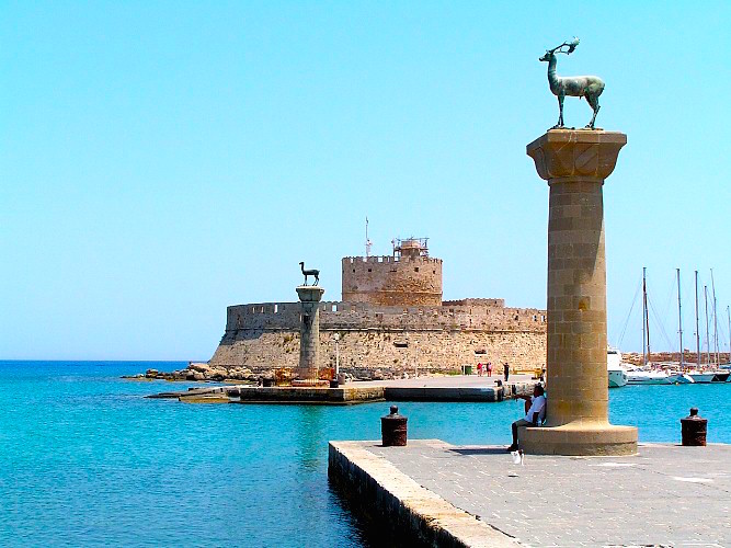 Saint Nicholas Tower and entrance to Mandraki harbor