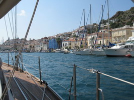 Sailing into Poros, Greece