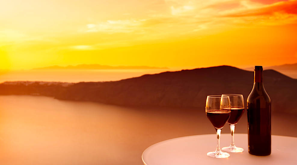 Santorini view and wine