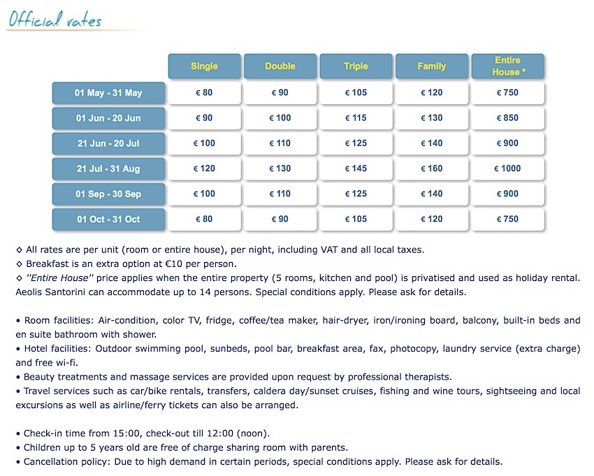 Aeolis House Rates